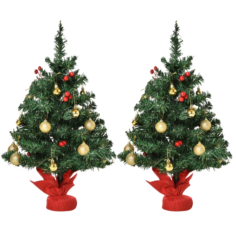 HOMCOM Set 2 Alberi di Natale Ø40x60 cm con 15 Luci a LED, 73 Rami e varie Decorazioni, Verde e Rosso