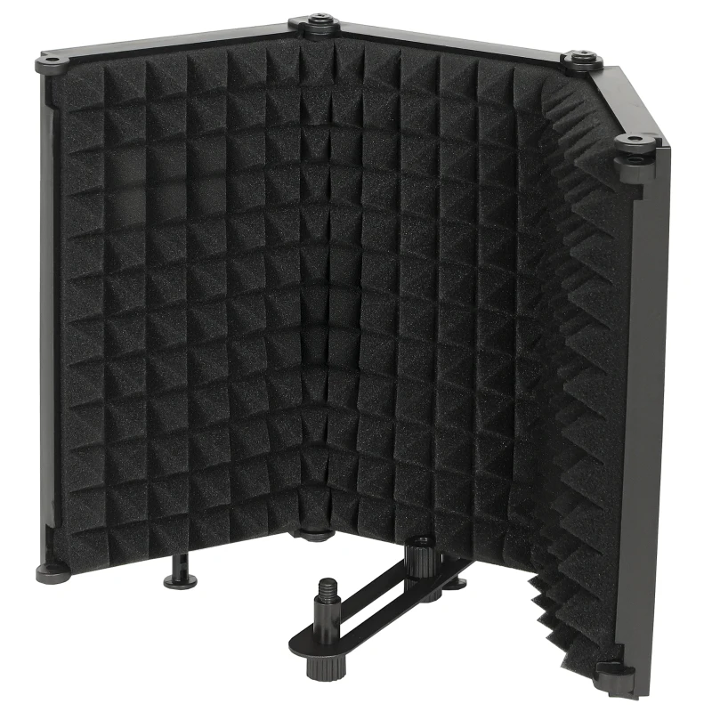HOMCOM Studio Microphone Isolation Shield, Foldable Adjustable Recording Studio Equipment, 3-Panel High Density Absorbent Foam Shield with 3/8" Threaded Mount, Black