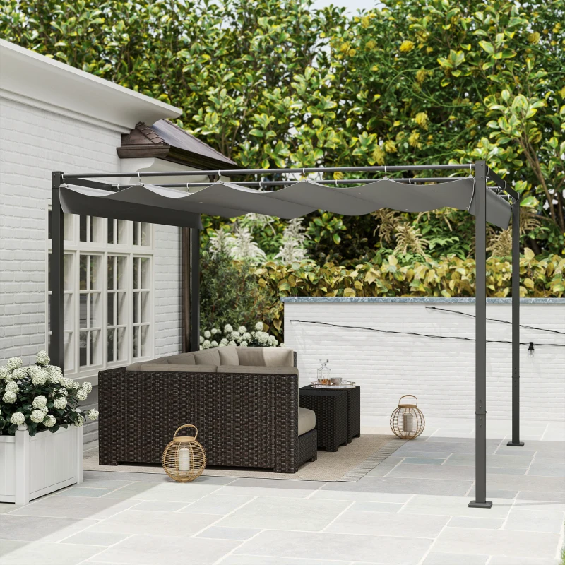 Outsunny 3 x 3m Retractable Roof Metal Pergola - Grey