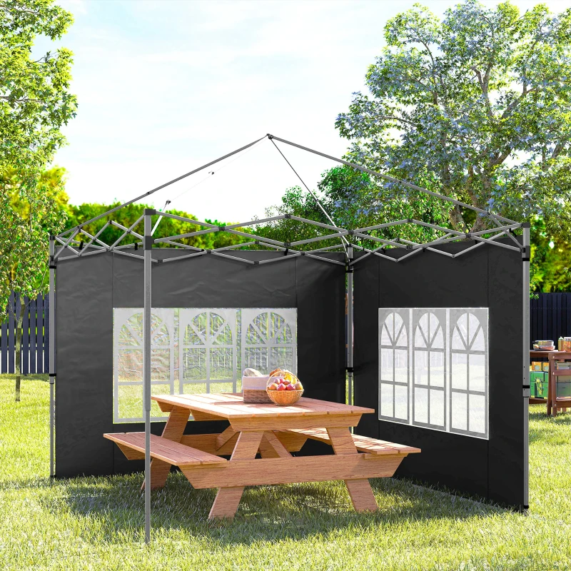 Outsunny Gazebo Side Panels, Sides Replacement with Window for 3x3(m) or 3x4m Pop Up Gazebo, 2 Pack, Black