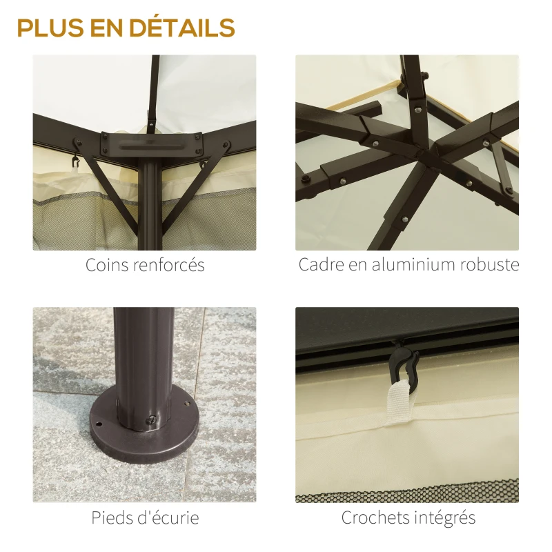 Outsunny Tonnlle de jardin barnum pavillion de jardin double toit avec parois et moustiquaires et amovibles 4 x 3 m crème