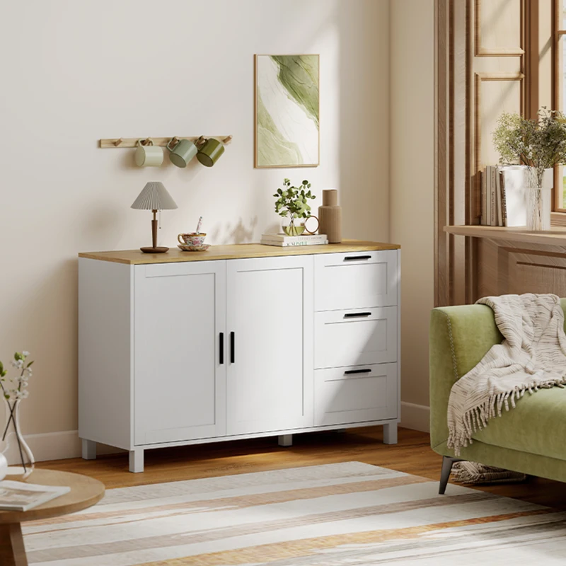 HOMCOM Aparador para Salón Moderno con 2 Puertas 3 Cajones Estante Ajustable para Comedor Entrada 120x38x76 cm Blanco