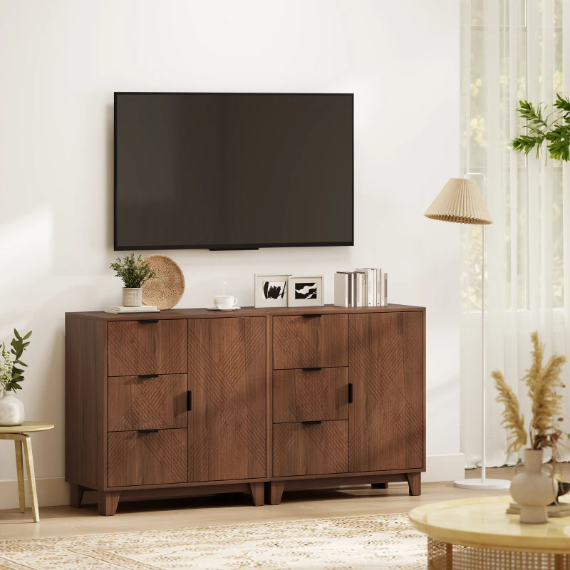 HOMCOM Buffet soggiorno, con anta, 3 cassetti e ripiano regolabile 75 x 39 x 80 cm, Marrone