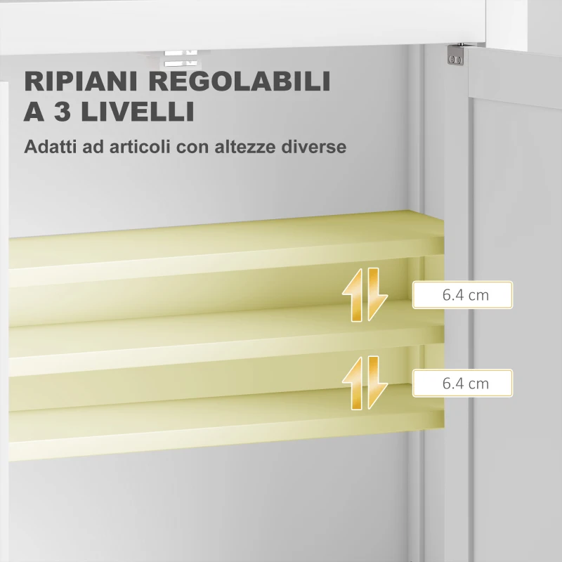 HOMCOM Mobile da Bagno a Parete in Legno con 2 Ripiani Regolabili su 3 Livelli, 61x20x84 cm, Bianco
