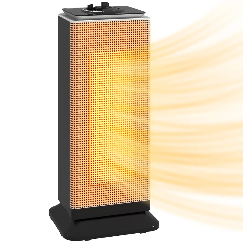 HOMCOM Aquecedor Elétrico Cerâmico 2000W PTC com 3 Modos Termostato Ajustável Oscilação de 55° para 15 m² 18x14x40,5 cm Preto