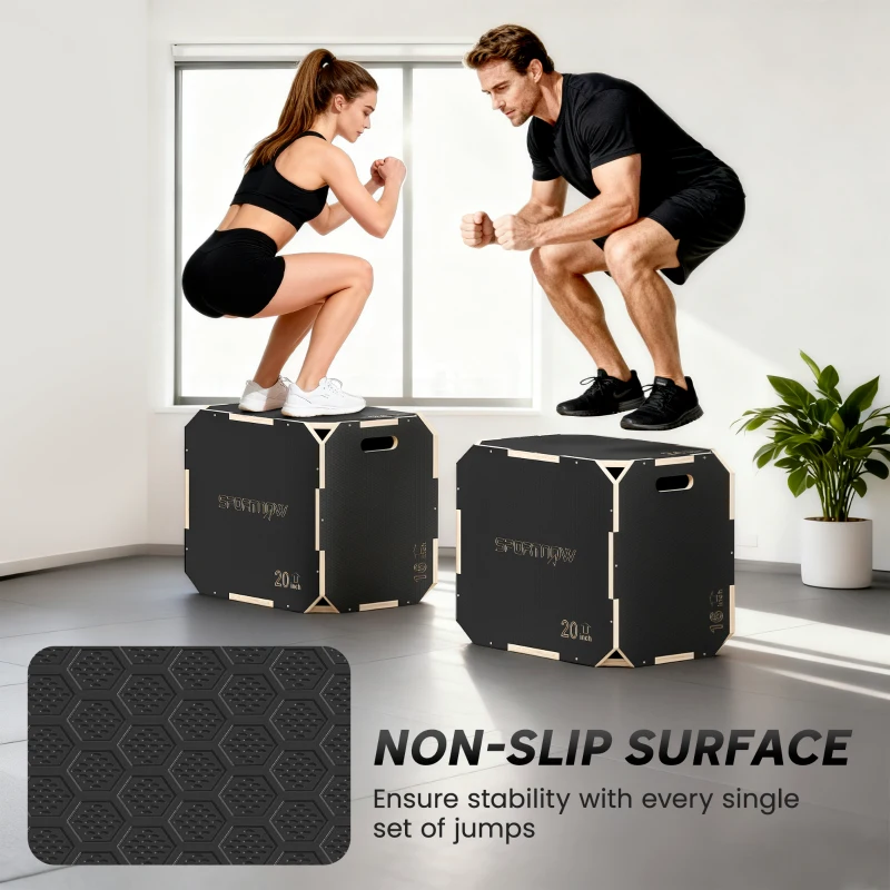 SPORTNOW Non-Slip Plyo Box, Corner-free Wooden Jump Box, 40.5 x 61 x 51 cm