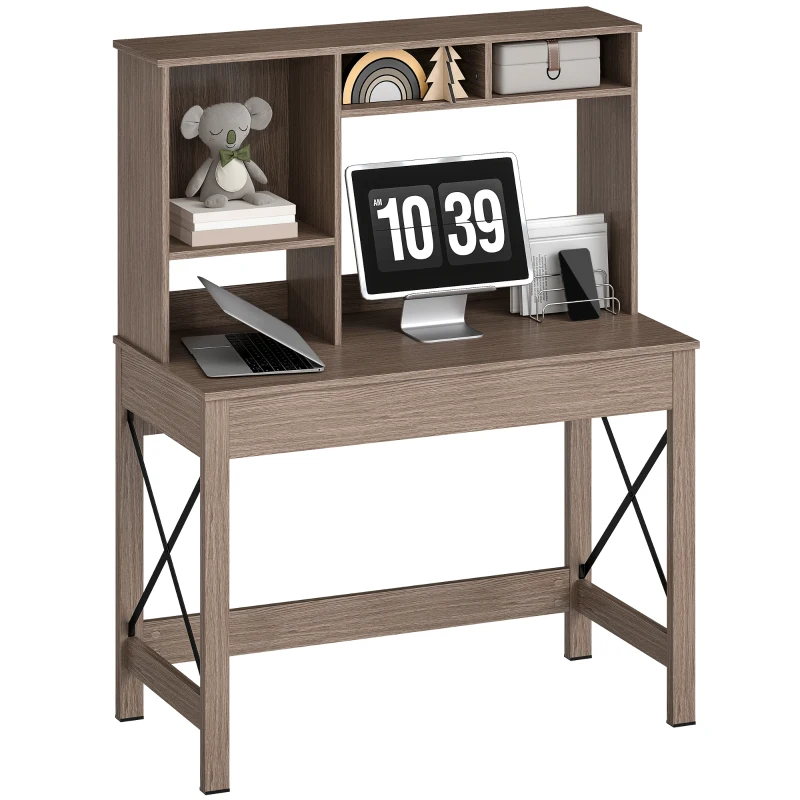 HOMCOM Scrivania per Computer Moderna con Ripiani Aperti, Scrivania con Libreria in Legno, Tavolo Porta PC per Computer, per Ufficio, Studio e Camera da Letto, 105x50x137.5cm, Marrone