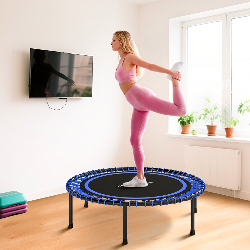 SPORTNOW Trampolim de Fitness Adultos Ø114 cm com Estrutura de Aço Reforçada para Treino de Pernas Corpo Azul e Preto