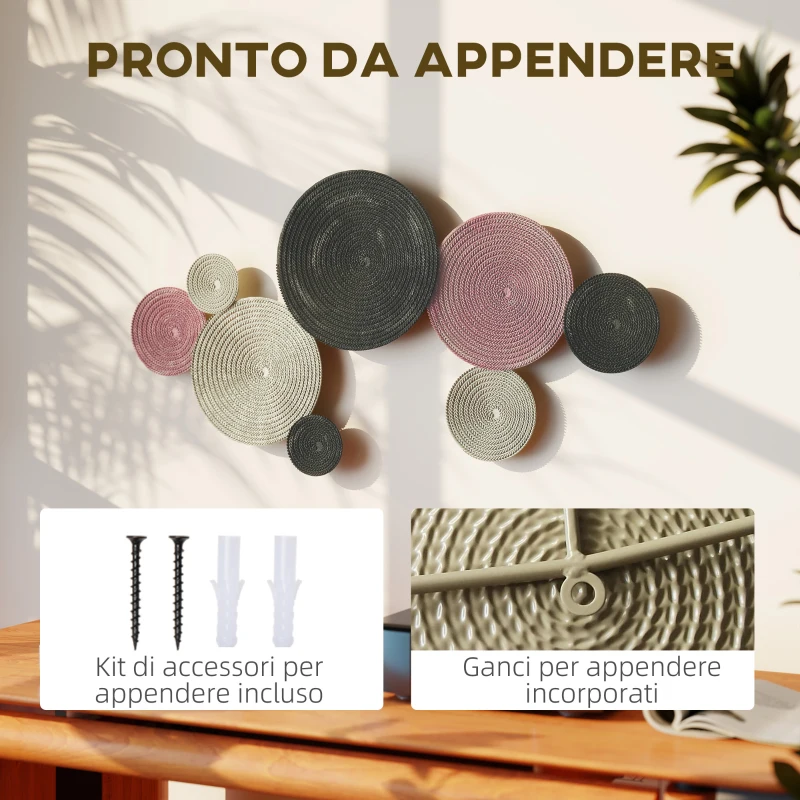 HOMCOM Wall Art a 8 Dischi 3D in Metallo, 110x7x58 cm, color Bronzo, Arancione e Giallo