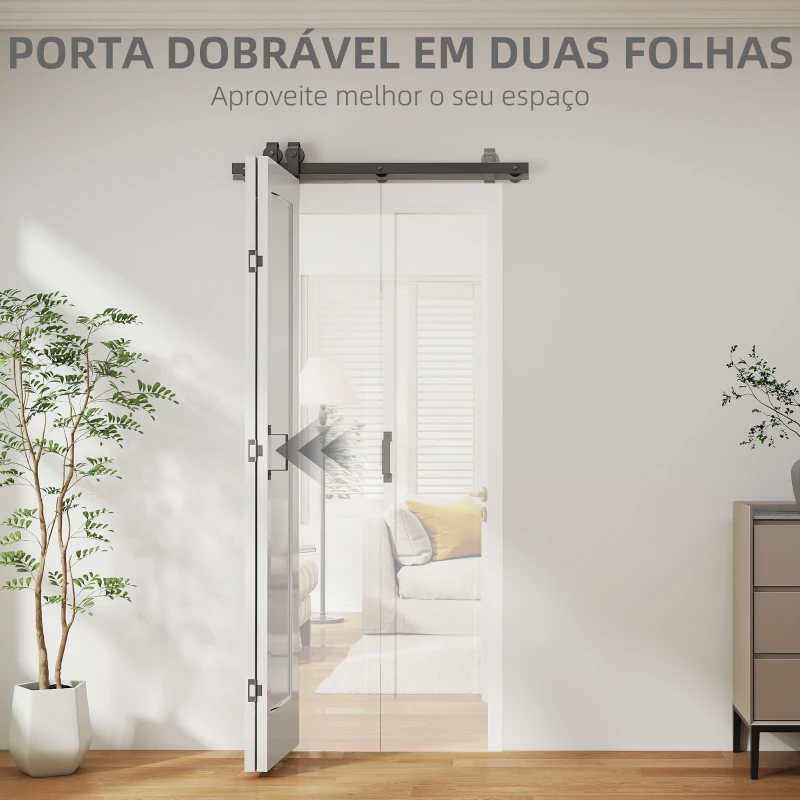 HOMCOM Porta de Correr Dobrável com Acabamento Elegante Puxador Montagem Fácil para Casa de Banho Sala de Estar Cozinha 90x210 cm Branco