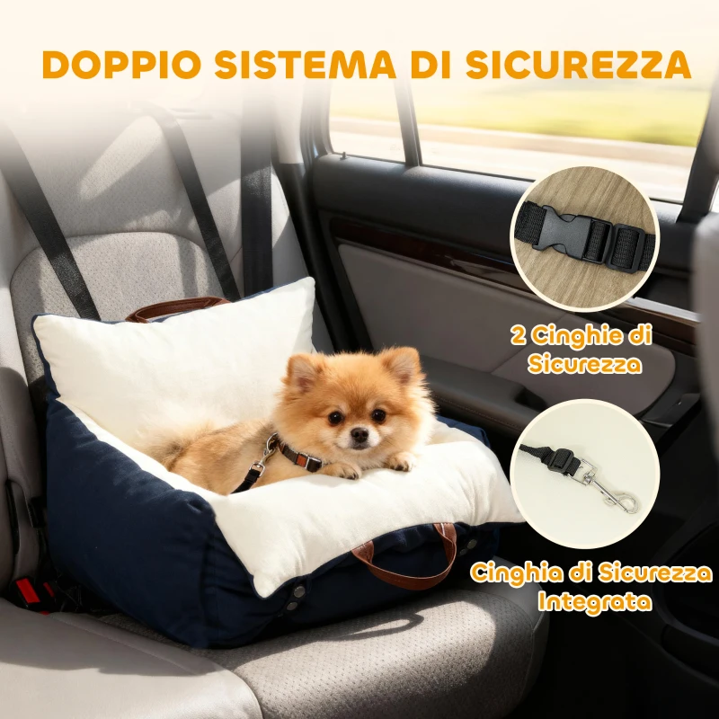PawHut Seggiolino Auto per Cani Piccoli con Guinzaglio di Sicurezza, Sfoderabile e Lavabile, Blu