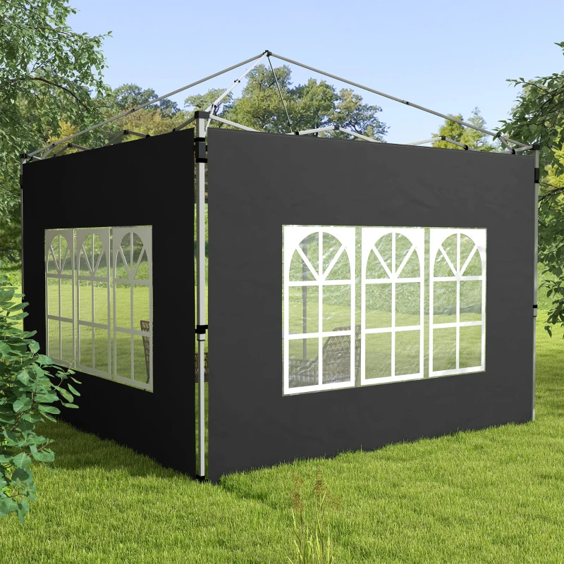 Outsunny Gazebo Side Panels, Sides Replacement with Window for 3x3(m) or 3x4m Pop Up Gazebo, 2 Pack, Black