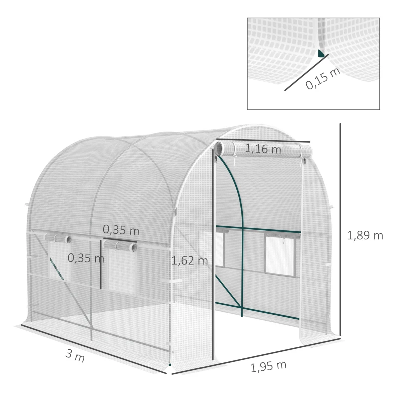 Outsunny Invernadero de Jardín tipo Túnel con Estructura de Acero y 4 Ventanas en PE 2.5x2x2m, Blanco