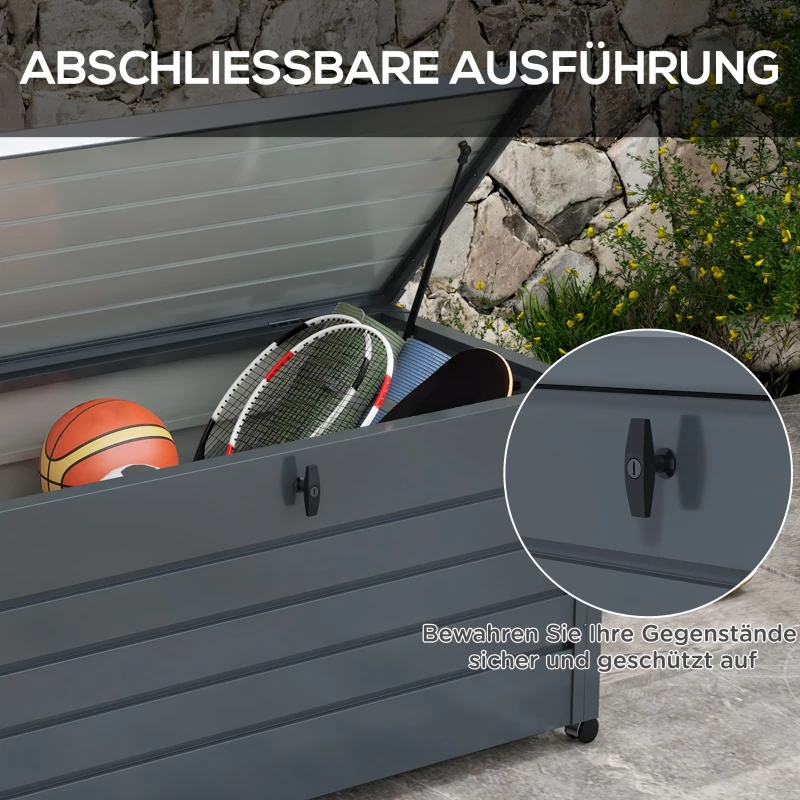 Outsunny Outdoor Aufbewahrungsbox, Gartenbox, Kissenbox, wetterbeständig, 4 Rollen, 100 x 62 x 65 cm, Dunkelgrau