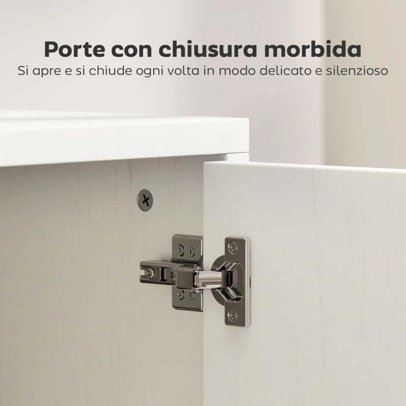 HOMCOM Mobile Porta TV fino a 55&quot; Sospeso o a Terra, Ante Soft Close, Foro Passacavi e Ripiano in Vetro, Bianco