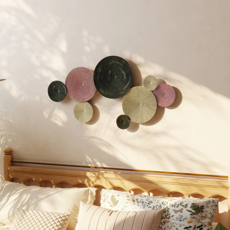 HOMCOM Wall Art a 8 Dischi 3D in Metallo, 110x7x58 cm, color Bronzo, Arancione e Giallo