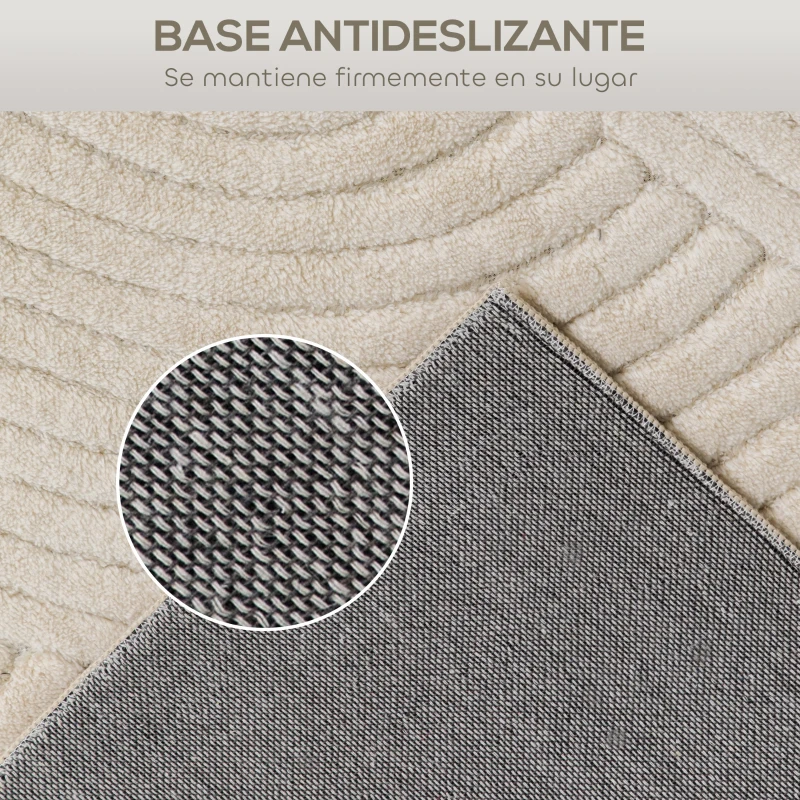 HOMCOM Alfombra Salón 160x120 cm Pelo Corto Estilo Moderno Base Antideslizante Tejida a Máquina Crema