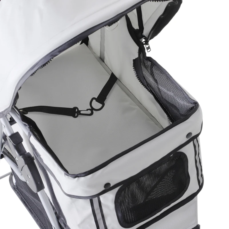 PawHut Passeggino per Cani Pieghevole con Portabicchieri e Cestino, in Acciaio e Poliestere, 75x45x97 cm, Grigio