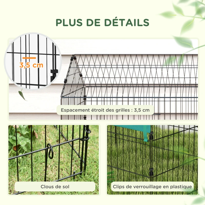 PawHut Parc enclos modulable acier avec bache pour lapins rongeurs petits animaux intérieur extérieur 220L x 85l x 103H cm