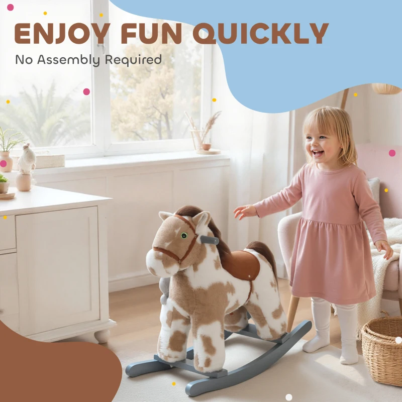 AIYAPLAY Baby Rocking Horse, Plush Animal Rocker with Realistic Sound and Toy, Rocking Toy Chair for Kids Aged 2-5, Brown