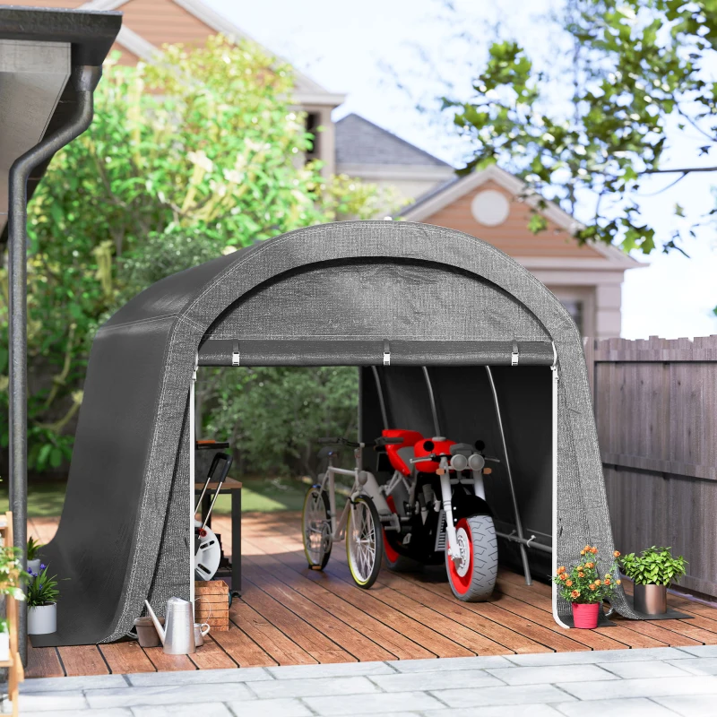 Outsunny /Gartenschuppen mit Kunststoff-Plane, Werkzeugzelt, aufstellbare Garage, 300B x 450T x 230H cm, Dunkelgrau