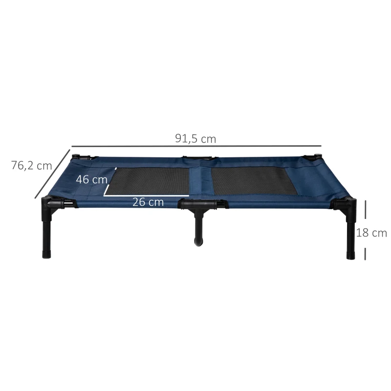 PawHut Cama Elevada para Perros Gatos Portátil Cama para Mascotas con Zona de Malla Transpirable y Tela Oxford para Interior Exterior 91,5x76,2x18 cm Azul