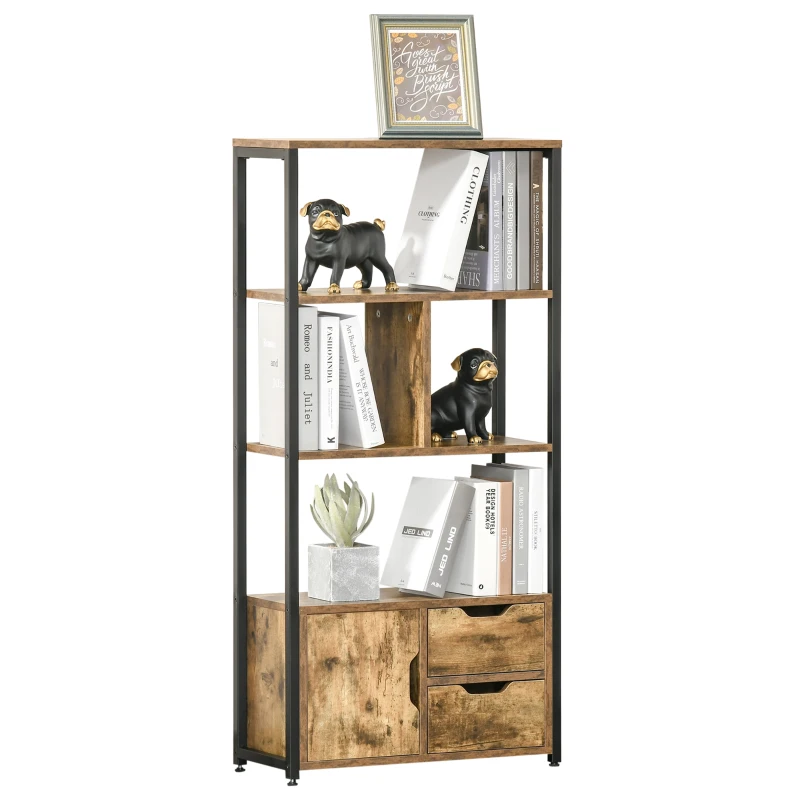 HOMCOM Mobile Libreria con 3 Ripiani, Armadietto e 2 Cassetti, in Truciolato e Metallo, 58x24x122 cm