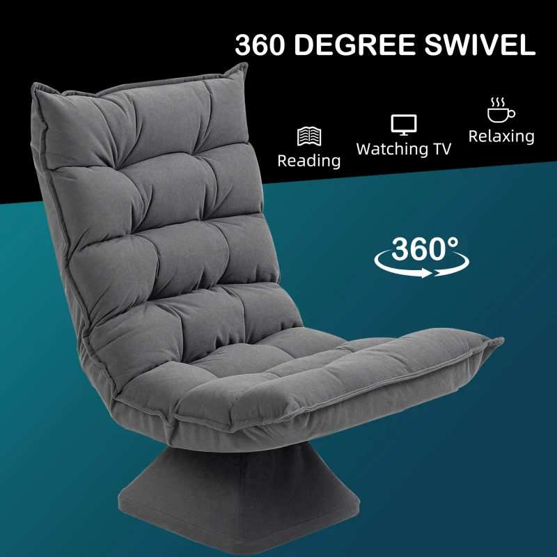 HOMCOM Fotoliu de Podea Relaxant Rotativ 360° cu Spătar Reglabil în 5 Poziții, 62x70x95 cm, Gri