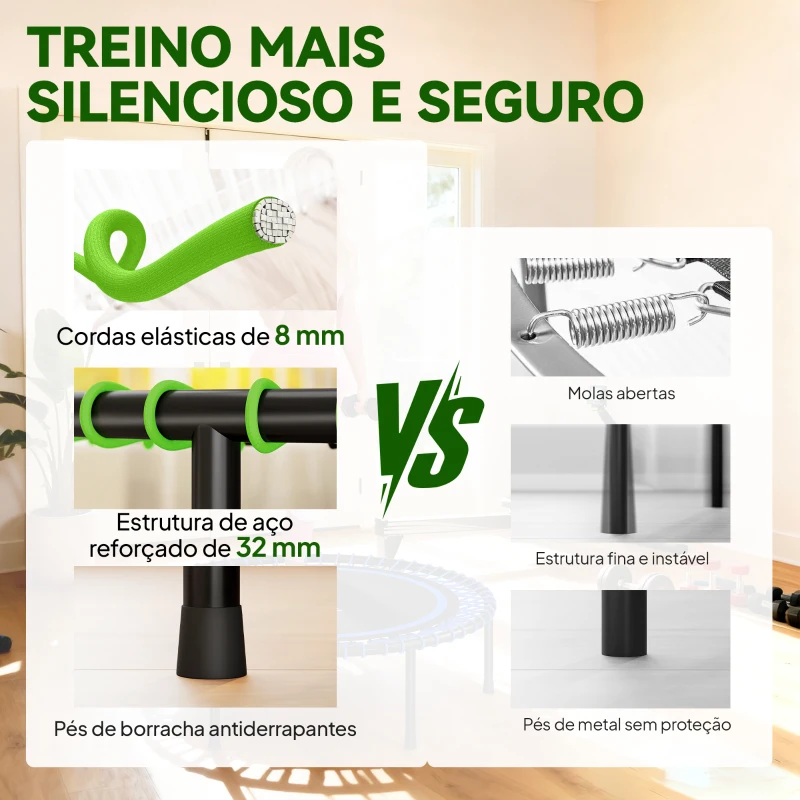 SPORTNOW Trampolim de Fitness Adultos Ø114 cm com Estrutura de Aço Reforçada para Treino de Pernas Corpo Verde e Preto