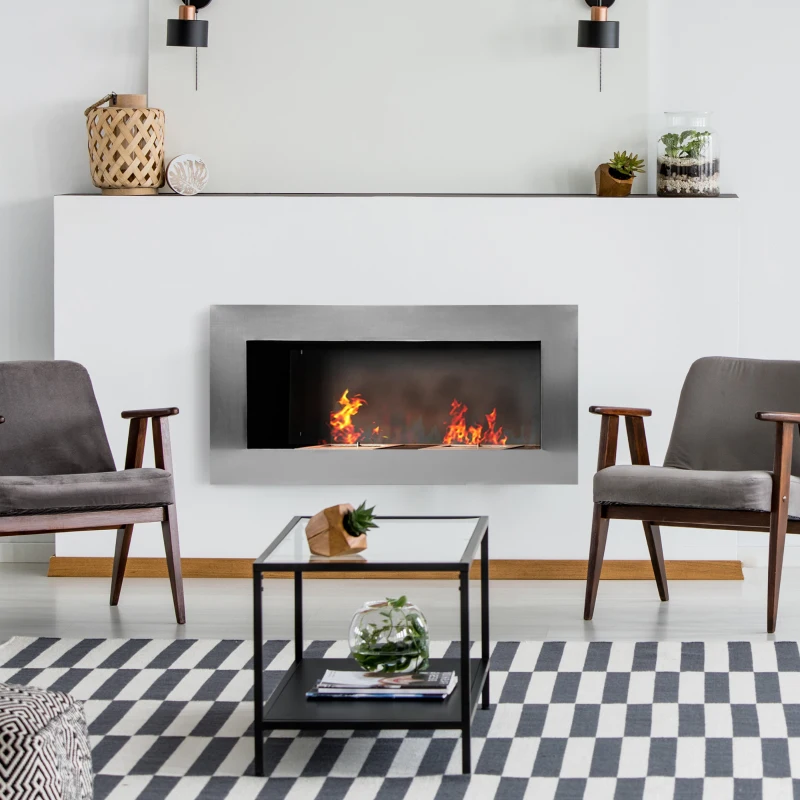 HOMCOM Cheminée bioéthanol Murale encastrable brûleur 2 x 0,9 L, environ 3 h de durée de combustion 110L x 14l x 54H cm Couverture 25-30 m² Acier inox