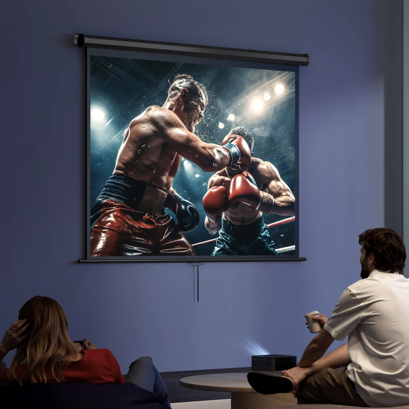 HOMCOM Écran de projection de 84 pouces, écran vidéoprojecteur, 4:3 4K HD, fixation mur ou plafond, 181l x 8P x 138H cm, noir