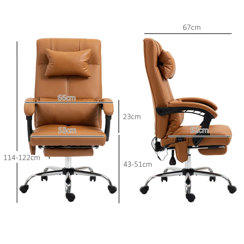 Vinsetto Bürostuhl mit Massagefunktion, ergonomisch, 66x67x114-122cm, Hellbraun(m-3)