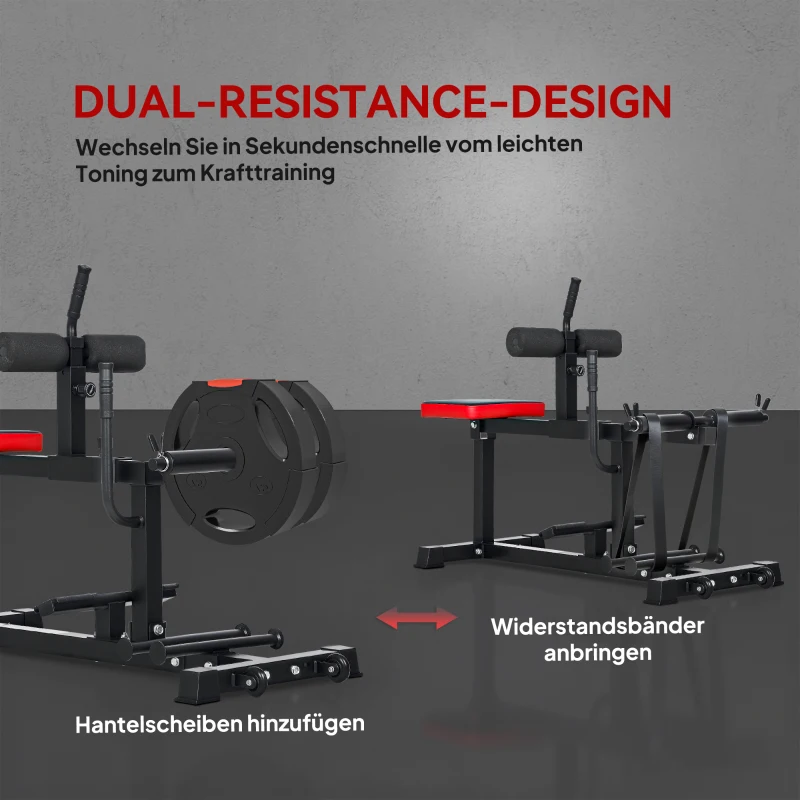 SPORTNOW Beentrainingsbank, kuithefmachine, met wielen, sportuitrusting voor fitnessoefeningen thuis, staal, zwart