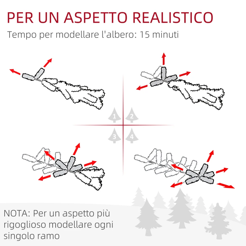 HOMCOM Albero di Natale Innevato con 405 Rami e Luci LED Bianche in Plastica e Metallo, Ø57x210 cm, Verde