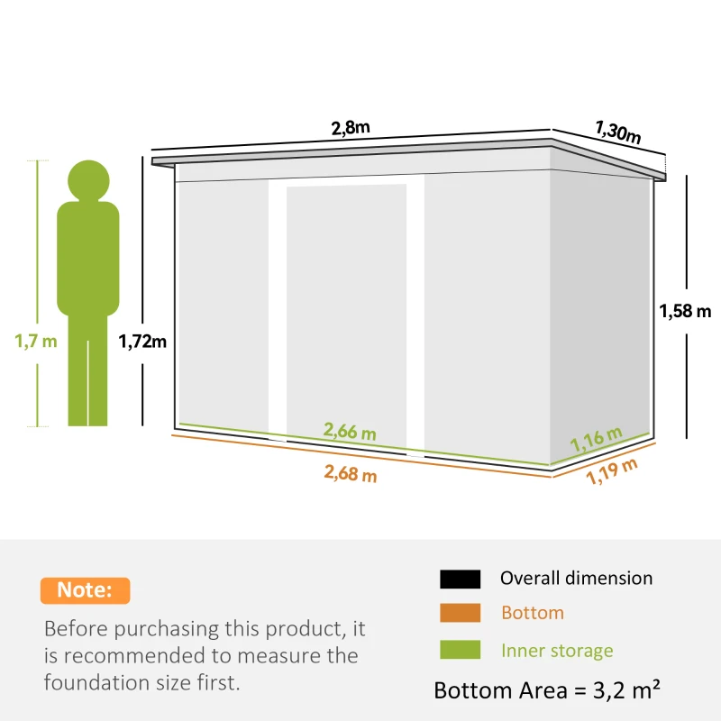 Outsunny Trastero de Jardín en Acero con 2 Rejillas de Ventilación y 2 Puertas Correderas, 280x130x172 cm, Marrón Madera