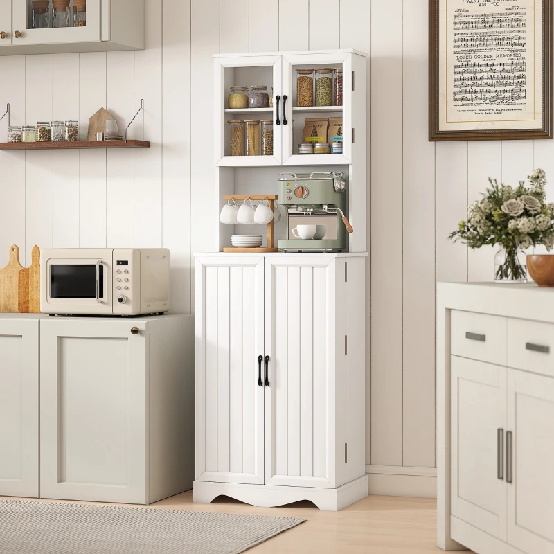 HOMCOM Meuble garde-manger cuisine avec 2 placards et 8 étagères, en bois et acrylique, 60x39.5x179.6 cm, Blanc