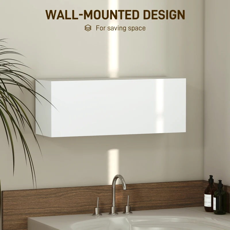 HOMCOM Badkamerkast Hangkast Wandkast met naar boven klappende deur, gasveer, legplank 80 x 25 x 30 cm Wit