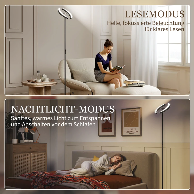 HOMCOM Lampadaire RGB, lampe dimmable avec options d’éclairage multicolore, pivotant, Noir