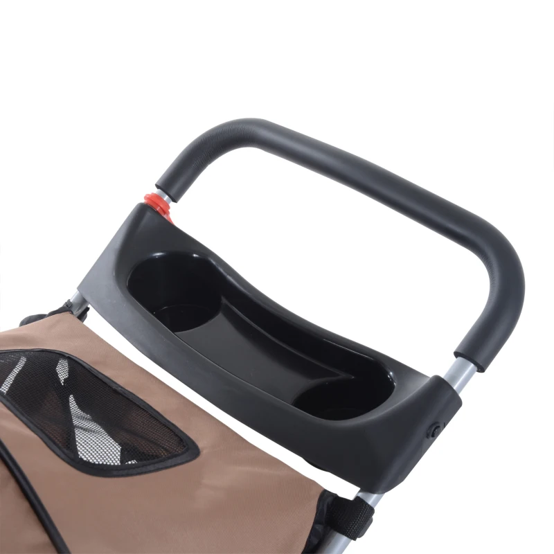 PawHut Passeggino per Cani Piccoli Pieghevole, Carrozzina per Cani con Ruote con Freni, Portabicchieri, Cestino Portaoggetti e Imbottitura Rimovibile e Lavabile, per Animali Domestici 10 kg, Caffè