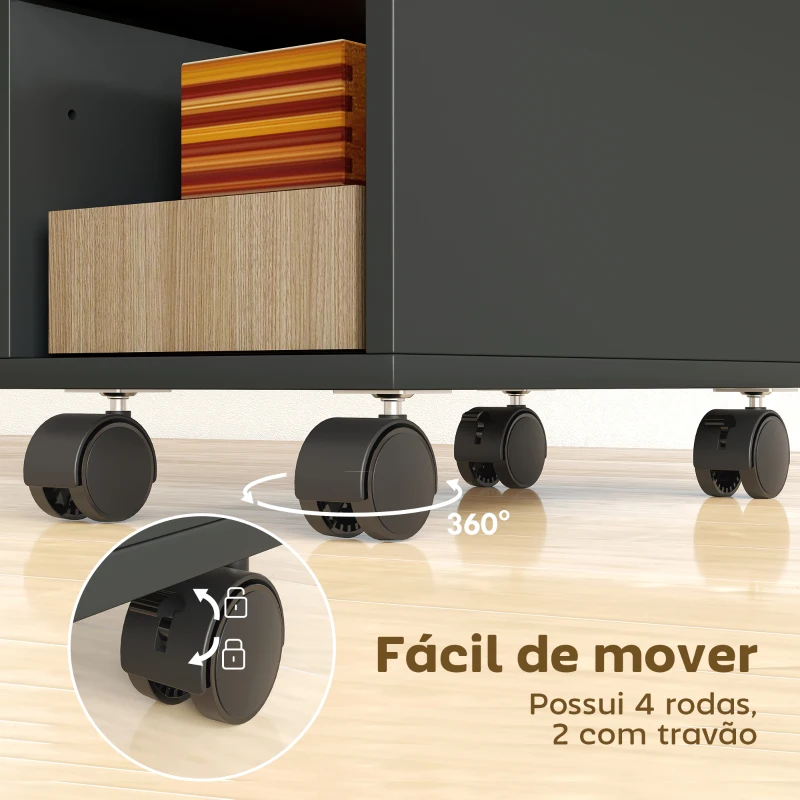 HOMCOM Mesa Auxiliar com Bancada Deslizante e Rodas Mesa Auxiliar com Armazenamento Oculto e Prateleira Ajustável 45x25x70 cm Preto
