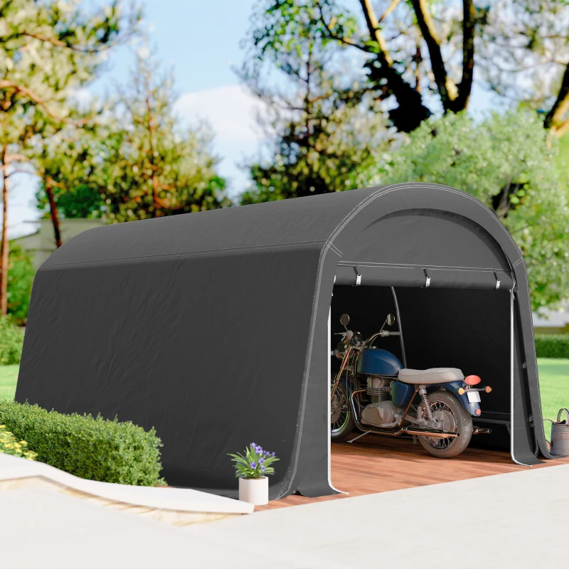 Outsunny /Gartenschuppen mit Kunststoff-Plane, Werkzeugzelt, aufstellbare Garage, 300B x 450T x 230H cm, Dunkelgrau