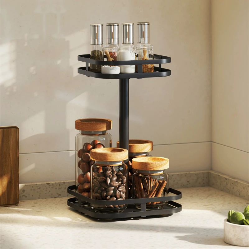 HOMCOM Draaibaar kruidenrek, 2-laags ontwerp, zuignappen, metaal, zwart
