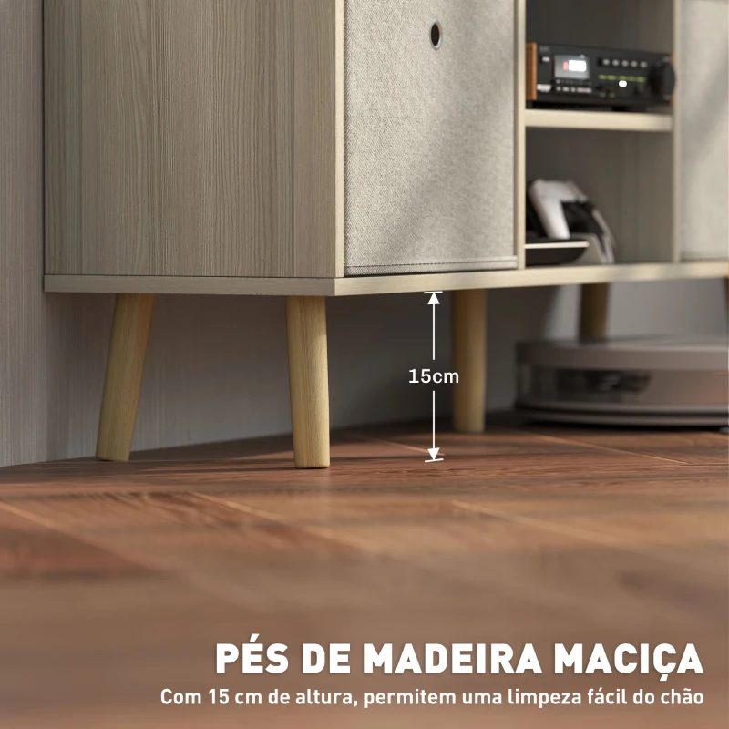 HOMCOM Móvel de TV para Televisores de até 50 Polegadas com 2 Gavetas de Tecido 2 Prateleiras Abertas 110x29x46,5 cm Madeira Clara e Bege