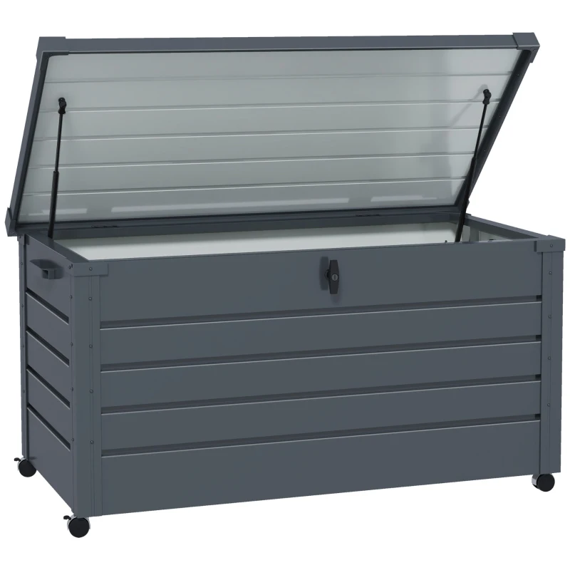 Outsunny 311L Galvanised Steel Garden Storage Box, with Lock - Dark Grey