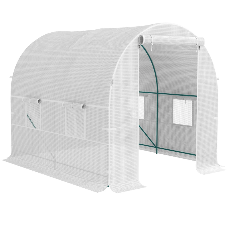Outsunny Garden Tunnel Greenhouse with Steel Frame and 4 PE Windows 2.5x2x2m, White