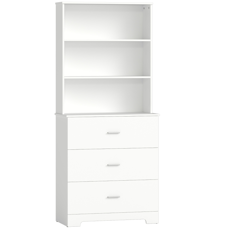 HOMCOM Boekenkast Hoge kast Vitrinekast met 3 lades, 3 open vakken, voor Woonkamer Keuken, 79x39,5x180 cm, Wit