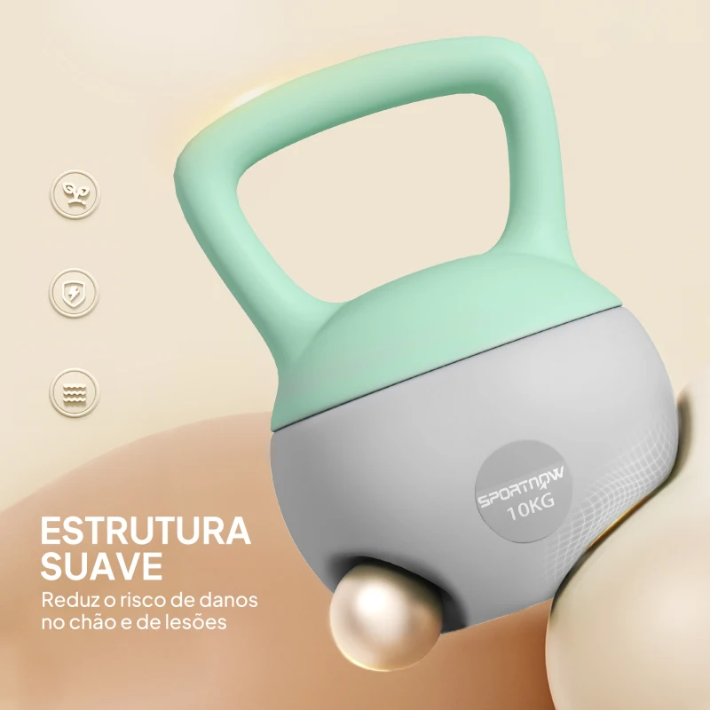 SPORTNOW Kettlebell de 10 kg Pesa Russa Preenchida de Areia Metálica e Alça Antiderrapante para Treino em Casa Ginásio Ø21x30 cm Cinzento