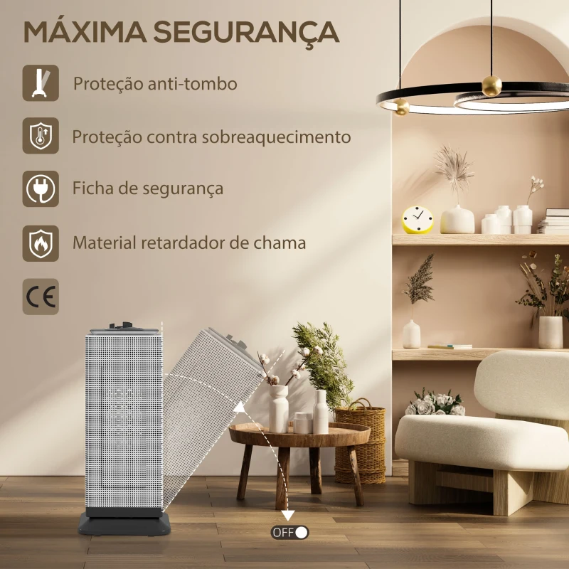 HOMCOM Aquecedor Elétrico Cerâmico 2000W PTC com 3 Modos Termostato Ajustável Oscilação de 55° para 15 m² 18x14x40,5 cm Preto
