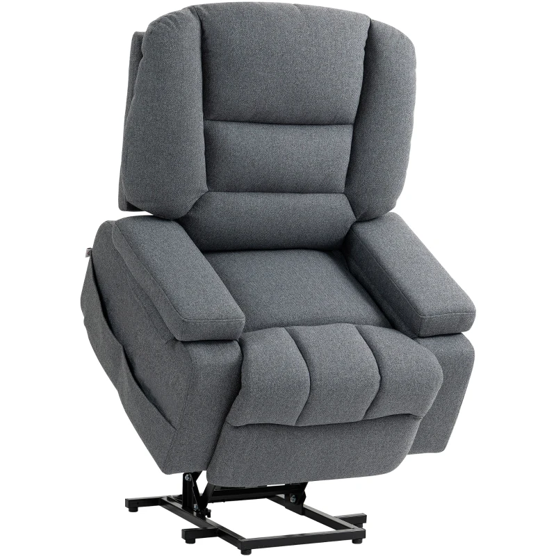 HOMCOM Poltrona Alzapersona Reclinabile con 8 Punti Massaggianti, in Tessuto Effetto Lino, 97x90x102 cm, Grigio