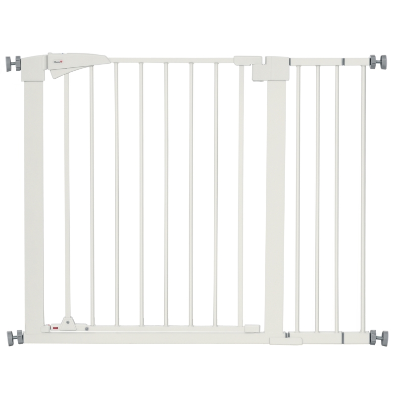 PawHut Cancelletto per Cani Taglia Piccola e Media con Doppia Serratura e Chiusura Automatica, 76-103x4.2x77 cm, Bianco